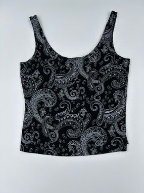 Alex Evenings Black and Silver Metallic Glitter Paisley Scoop Neck Tank L